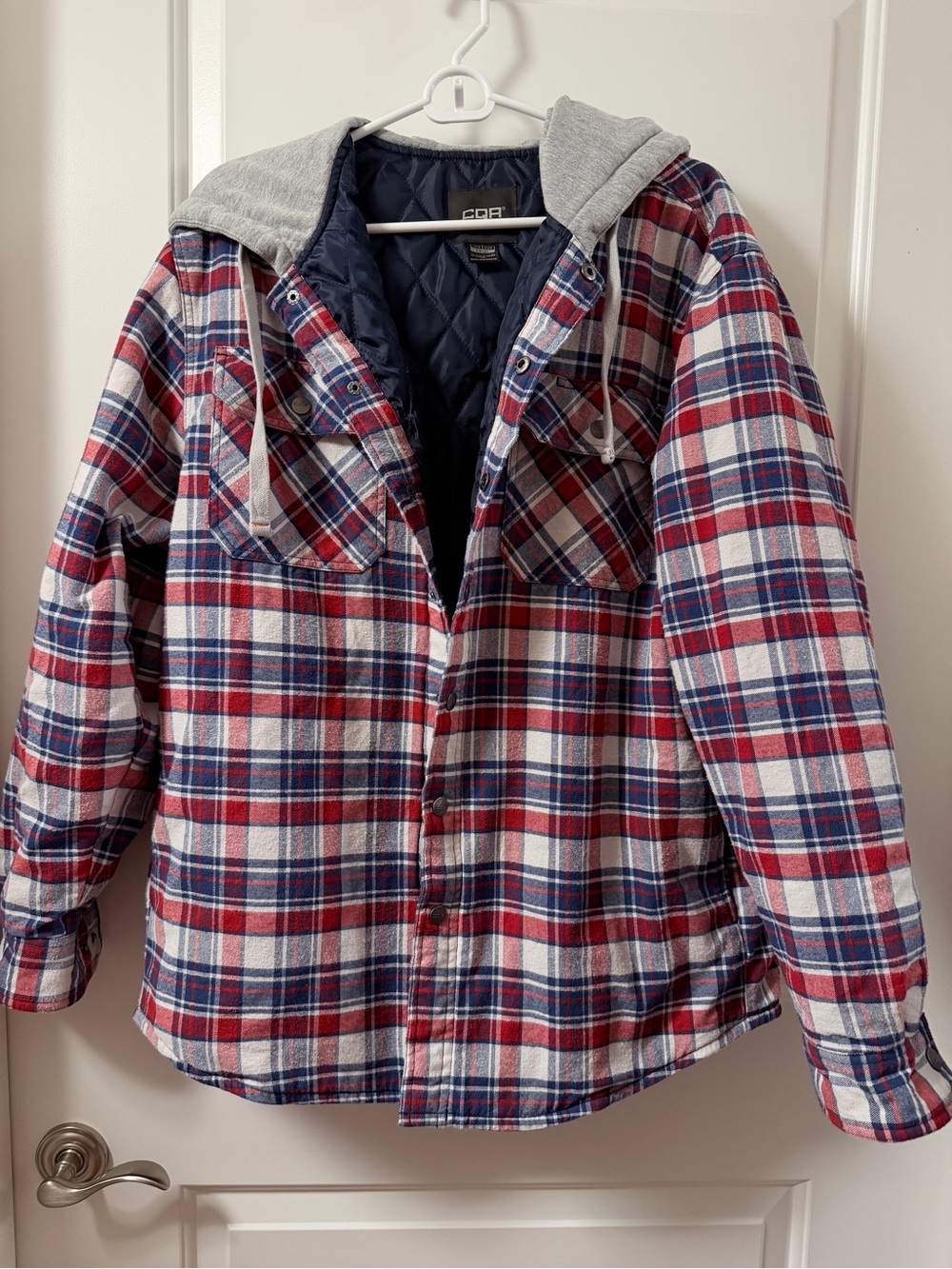 Mens Plaid Hooded Jacket - Red & Navy